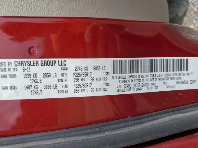 2C4RC1CG5CR124725 - 2012 CHRYSLER TOWN & COU TOURING L RED photo 14