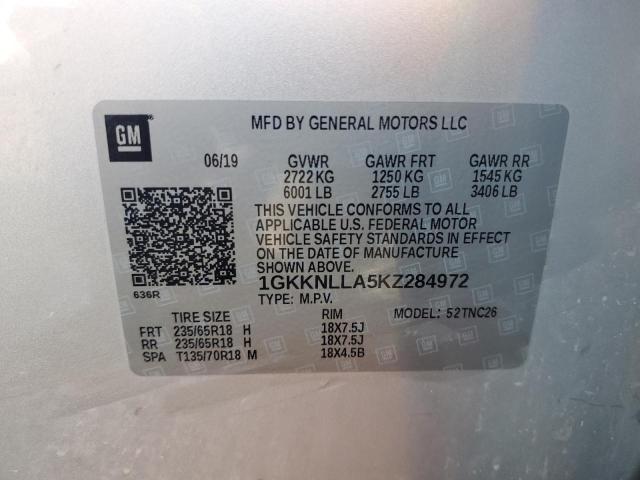 1GKKNLLA5KZ284972 - 2019 GMC ACADIA SLE SILVER photo 14