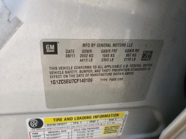 1G1ZC5EU7CF140189 - 2012 CHEVROLET MALIBU 1LT 银色 照片 12