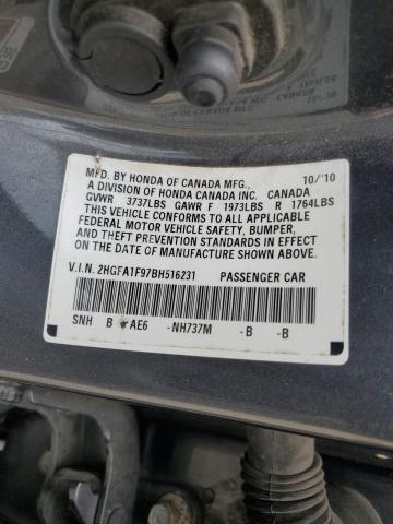 2HGFA1F97BH516231 - 2011 HONDA CIVIC EXL ნაცრისფერი ფოტო 13