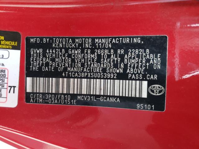 4T1CA38PX5U053992 - 2005 TOYOTA CAMRY SOLA SE RED photo 12