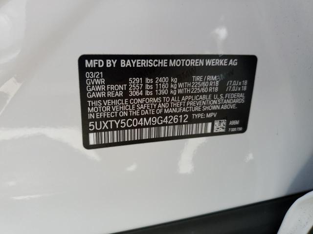 5UXTY5C04M9G42612 - 2021 BMW X3 XDRIVE30I WHITE photo 13