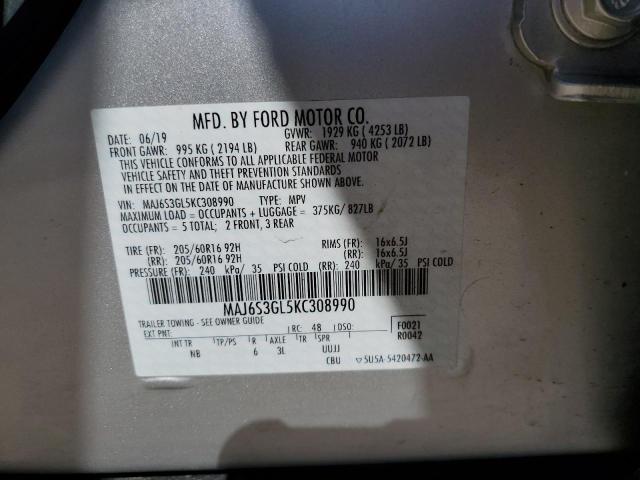 MAJ6S3GL5KC308990 - 2019 FORD ECOSPORT SE SILVER photo 13