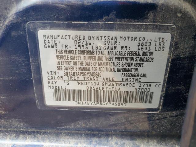 3N1AB7AP5GY245849 - 2016 NISSAN SENTRA S BLUE photo 12