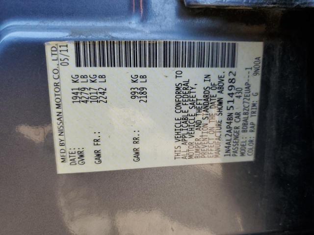 1N4AL2AP4BN514982 - 2011 NISSAN ALTIMA BASE ლურჯი ფოტო 12