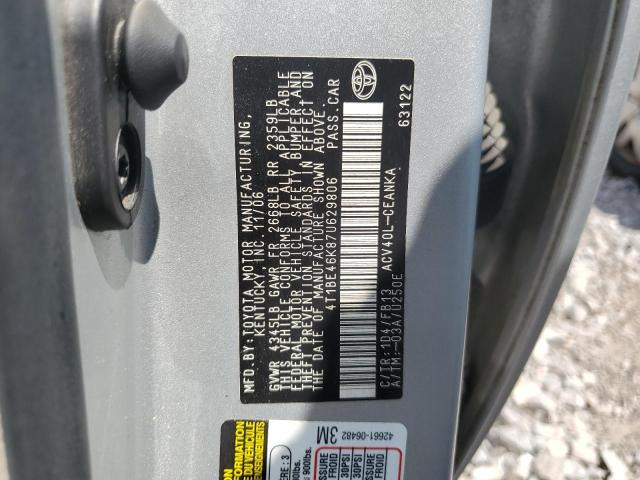 4T1BE46K87U629806 - 2007 TOYOTA CAMRY CE SILVER photo 12