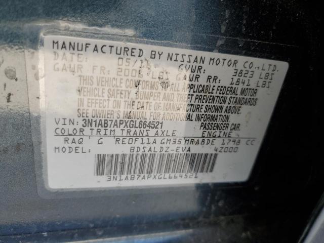 3N1AB7APXGL664521 - 2016 NISSAN SENTRA S BLUE photo 12