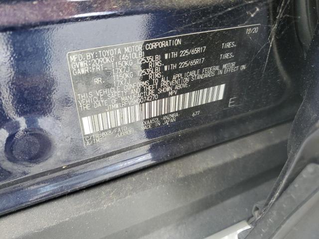 JTMW1RFV5MD074270 - 2021 TOYOTA RAV4 XLE BLUE photo 12