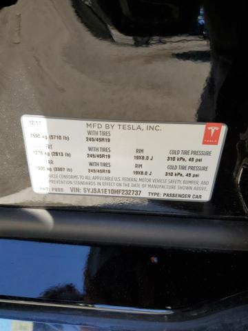 5YJSA1E10HF232737 - 2017 TESLA MODEL S Սև լուսանկար 12