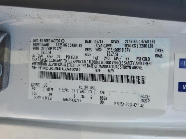 1FMCU0J94HUA46381 - 2017 FORD ESCAPE TITANIUM WHITE photo 12