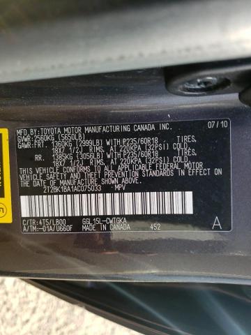 2T2BK1BA1AC075033 - 2010 LEXUS RX 350 GRAY photo 10