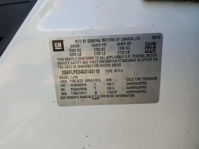 2GKFLPE34G6140118 - 2016 GMC TERRAIN SLT WHITE photo 13