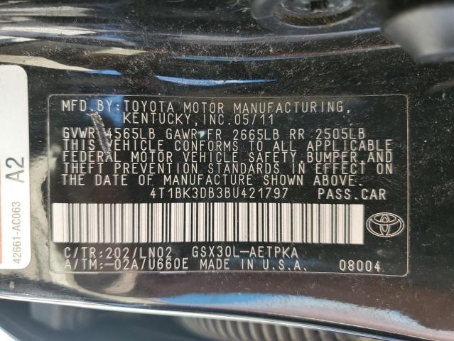 4T1BK3DB3BU421797 - 2011 TOYOTA AVALON BASE Siyah fotoğraf 12