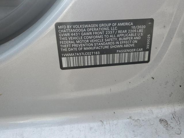 1VWMA7A37LC027163 - 2020 VOLKSWAGEN PASSAT R-LINE Արծաթագույն լուսանկար 12