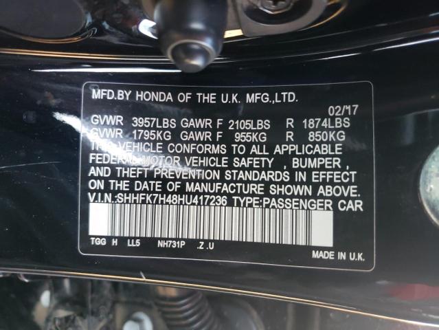 SHHFK7H48HU417236 - 2017 HONDA CIVIC SPORT 黑色 照片 12