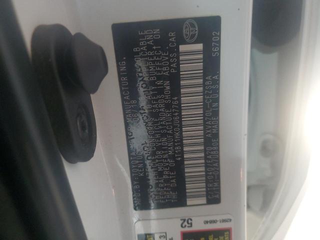 4T1B11HK0JU647764 - 2018 TOYOTA CAMRY L WHITE photo 12