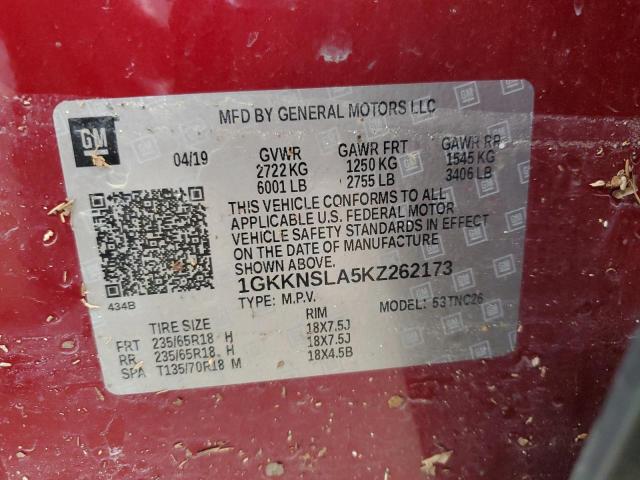 1GKKNSLA5KZ262173 - 2019 GMC ACADIA SLE Қызыл фото 13