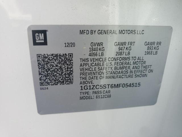 1G1ZC5ST6MF054515 - 2021 CHEVROLET MALIBU LS WHITE photo 13