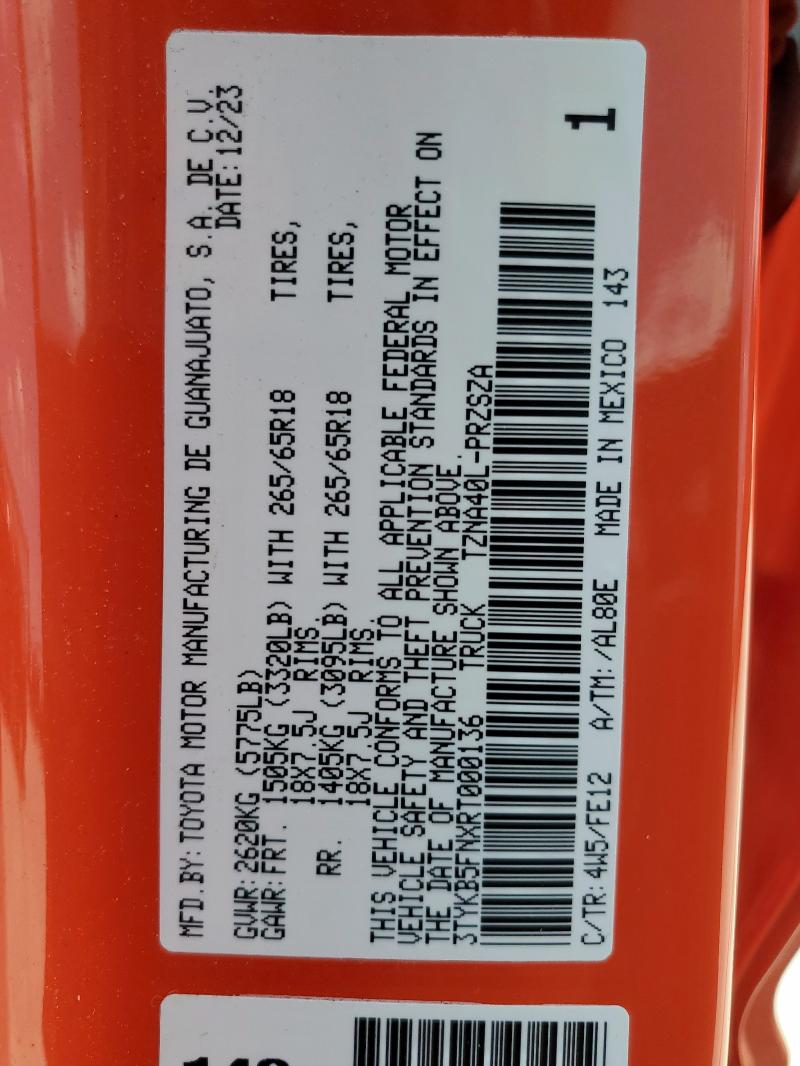 3TYKB5FNXRT000136 - 2024 TOYOTA TACOMA DOUBLE CAB ORANGE photo 13