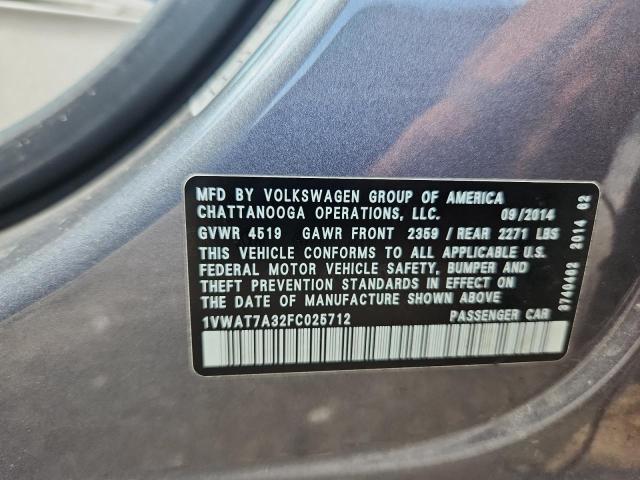 1VWAT7A32FC025712 - 2015 VOLKSWAGEN PASSAT S GRAY photo 12