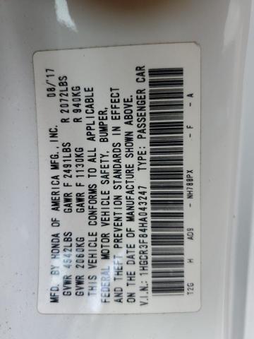 1HGCR3F84HA043247 - 2017 HONDA ACCORD EXL WHITE photo 12