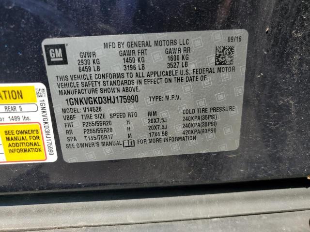 1GNKVGKD3HJ175990 - 2017 CHEVROLET TRAVERSE LT BLUE photo 13