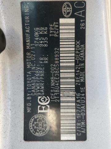 2T1BU4EE3BC588932 - 2011 TOYOTA COROLLA BASE SILVER photo 13