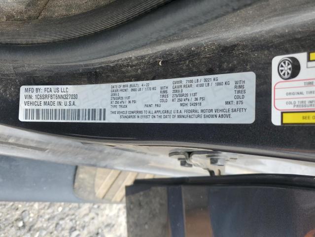 1C6SRFBT6NN327030 - 2022 RAM 1500 BIG HORN/LONE STAR GRAY photo 12