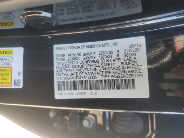 1HGCV1F37KA122326 - 2019 HONDA ACCORD SPORT Noir photo 12