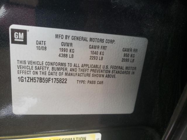 1G1ZH57B59F175822 - 2009 CHEVROLET MALIBU 1LT BLACK photo 10