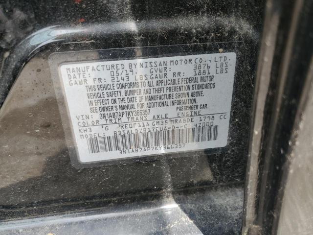 3N1AB7AP7KY366357 - 2019 NISSAN SENTRA S Սև լուսանկար 13