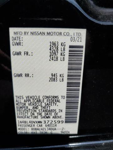 1N4BL4DVXMN372599 - 2021 NISSAN ALTIMA SV BLACK photo 12