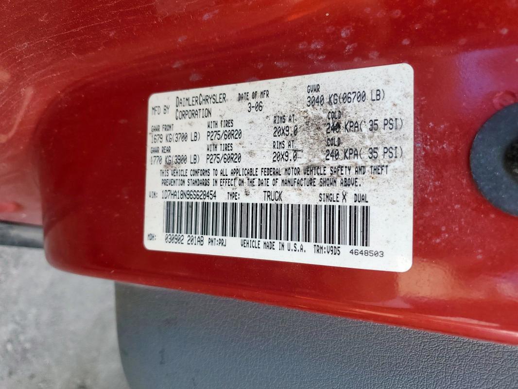 1D7HA18N96S628454 - 2006 DODGE RAM 1500 ST RED photo 12