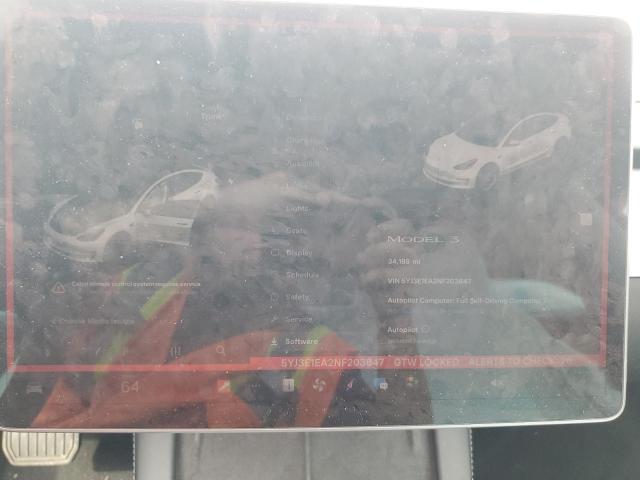 5YJ3E1EA2NF203647 - 2022 TESLA MODEL 3 WHITE photo 9