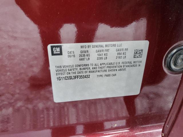 1G11C5SL3FF350432 - 2015 CHEVROLET MALIBU 1LT RED photo 12