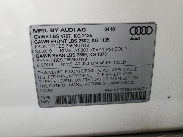 WA1BCCFS3JR034824 - 2018 AUDI Q3 PREMIUM WHITE photo 13