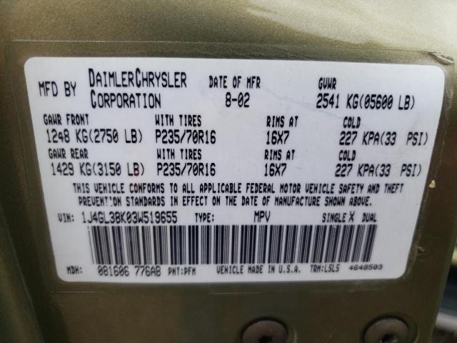 1J4GL38K03W519655 - 2003 JEEP LIBERTY RENEGADE 绿色 照片 12