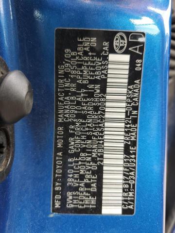 2T1BU4EE5AC270082 - 2010 TOYOTA COROLLA BASE ლურჯი ფოტო 12