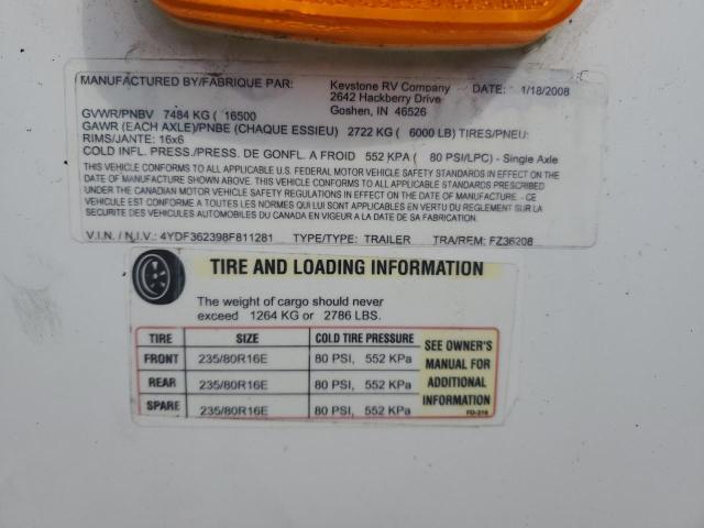 4YDF362398F811281 - 2008 KEYSTONE TRAILER WHITE photo 10