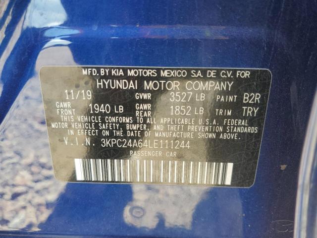 3KPC24A64LE111244 - 2020 HYUNDAI ACCENT SE BLUE photo 12