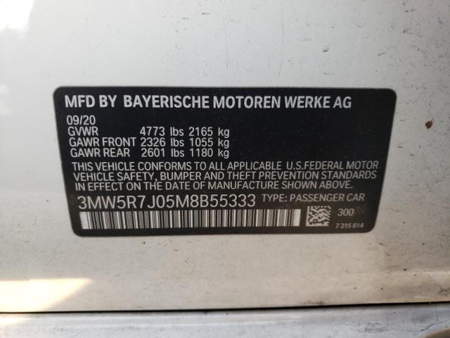 3MW5R7J05M8B55333 - 2021 BMW 330XI WHITE photo 12