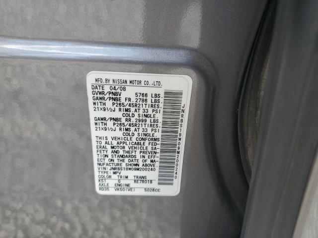 JNRBS18W09M200240 - 2009 INFINITI FX50 GRAY photo 13