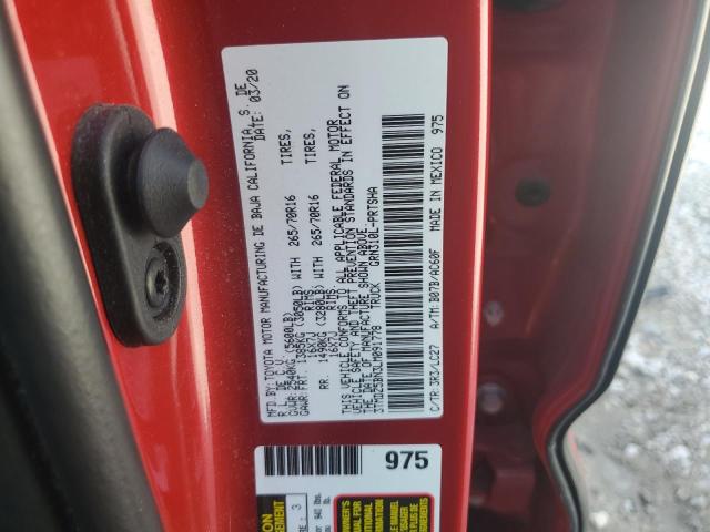 3TMDZ5BN3LM091778 - 2020 TOYOTA TACOMA DOUBLE CAB RED photo 12