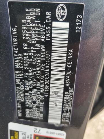 4T1BF3EK3AU024091 - 2010 TOYOTA CAMRY BASE GRAY photo 12
