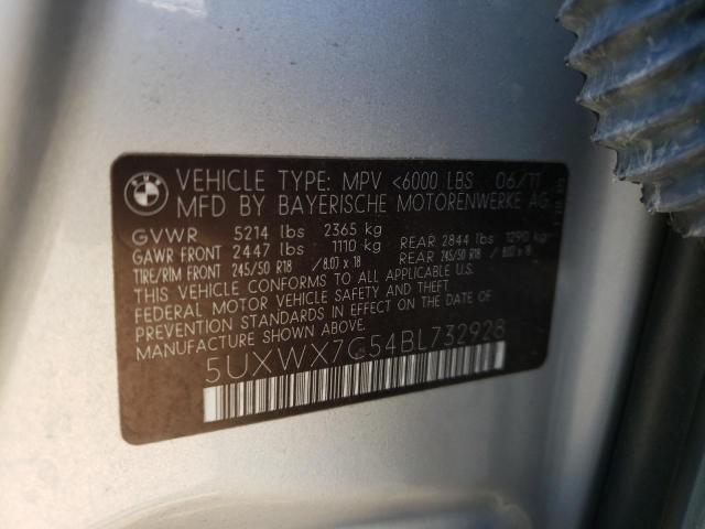 5UXWX7C54BL732928 - 2011 BMW X3 XDRIVE35I SILVER photo 12