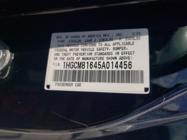 1HGCM81645A014456 - 2005 HONDA ACCORD EX BLACK photo 12