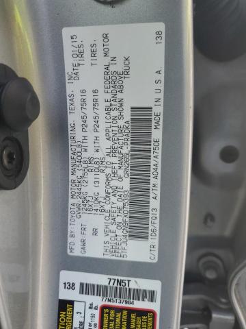 5TFJU4GN9FX075393 - 2015 TOYOTA TACOMA DOUBLE CAB PRERUNNER SILVER photo 12