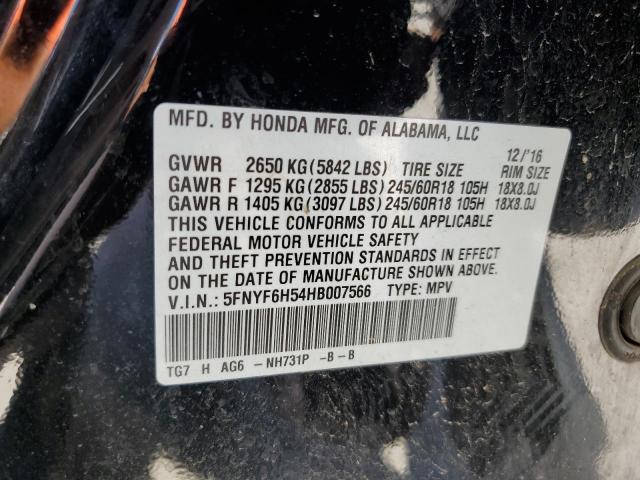 5FNYF6H54HB007566 - 2017 HONDA PILOT EXL BLACK photo 13