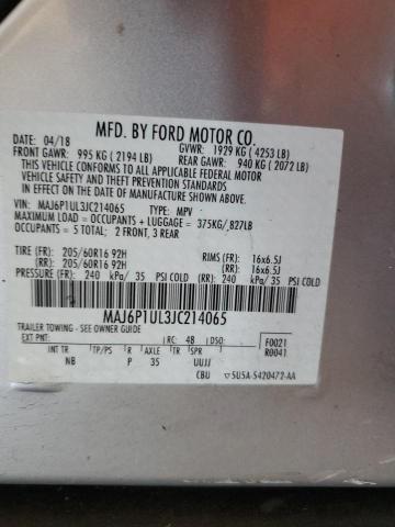 MAJ6P1UL3JC214065 - 2018 FORD ECOSPORT SE SILVER photo 12