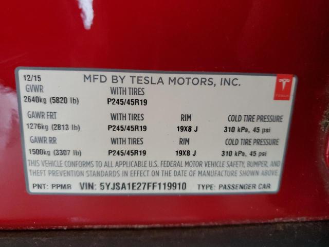 5YJSA1E27FF119910 - 2015 TESLA MODEL S RED photo 14